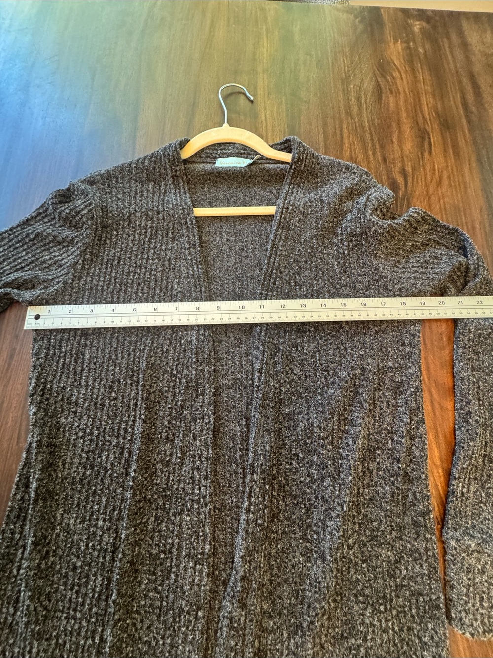 Veronica M Charcoal Gray Ribbed Open Front Long Cardigan S - Picture 5 of 7